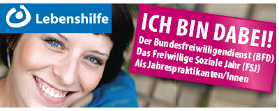 Lebenshilfe Detmold mit Bild von lächelnder Frau "Ich bin dabei: BFD, FSJ und Jahrespraktikum"