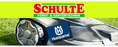 Schulte Forst- und Gartentechnik in Nordborchen Bild mit Rasenmäher und Husqvarna-Logo
