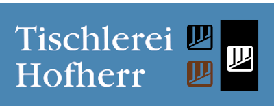 Tischlerei Hofherr mit Logo vor hellblauem Hintergund