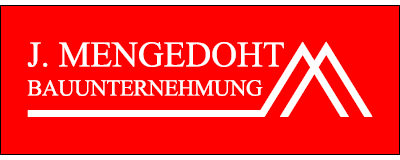 Weißes Logo von Mengedoht Bauunternehmung vor rotem Hintergrund