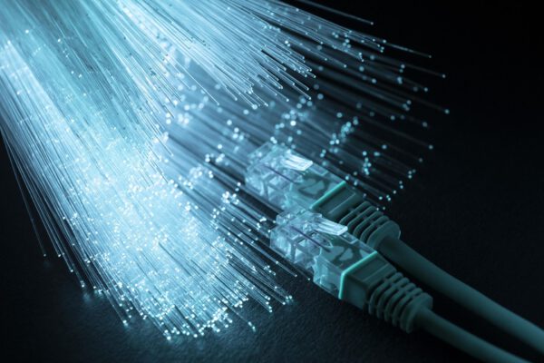 blue optic fiber with ethernet cables. Resolution and high quality beautiful photo